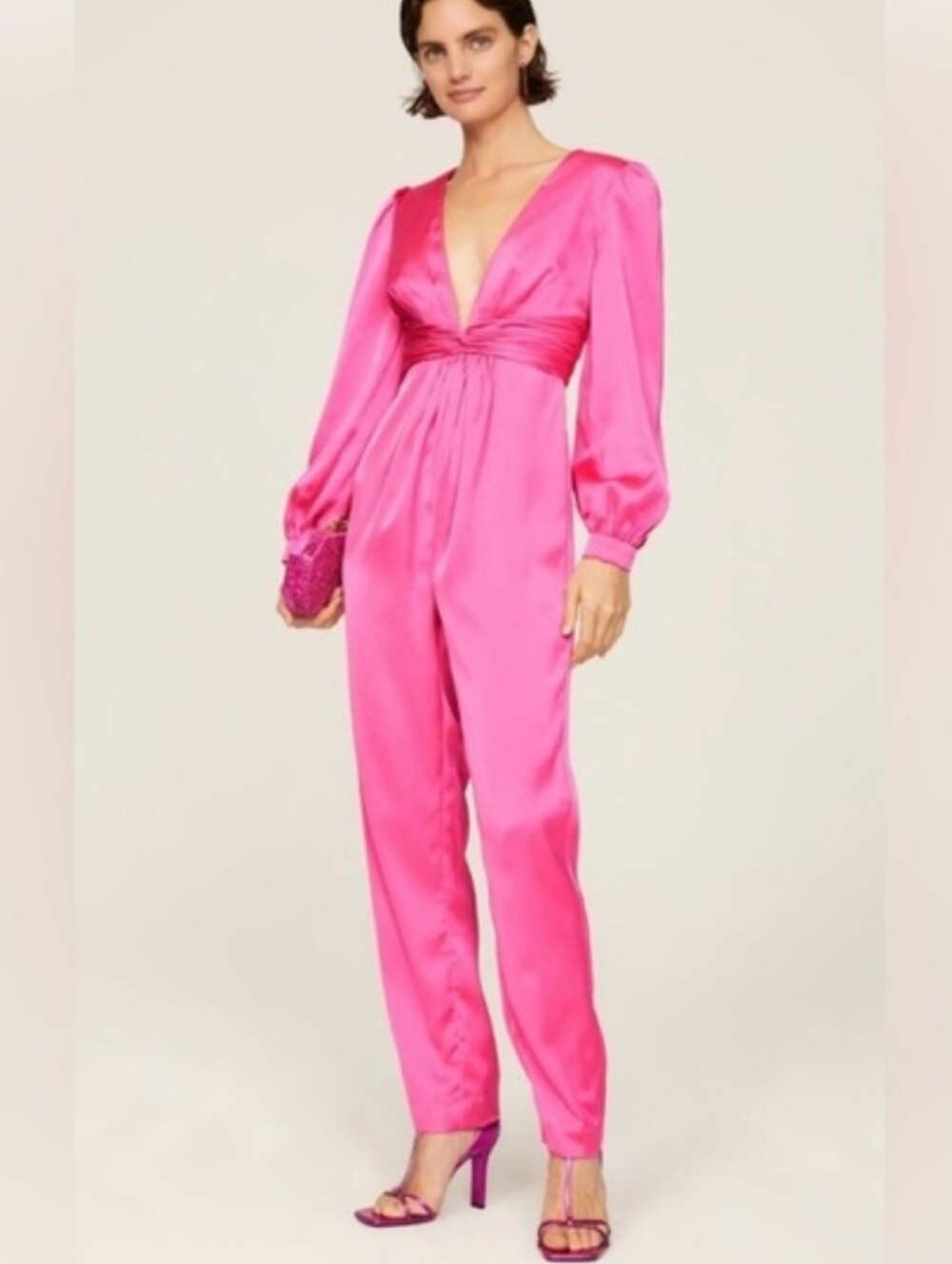 Mac Duggal Pink Satin Jumpsuit 12 NWT